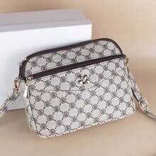 2024新款女包，印花图案相机包，妈妈单肩包，时尚简约斜挎包，多层零钱包，休闲时尚手机包，可爱小方包配肩带，PU皮拉链大容量，百搭图案贝壳包，日常使用 - 米色 - 查看 3