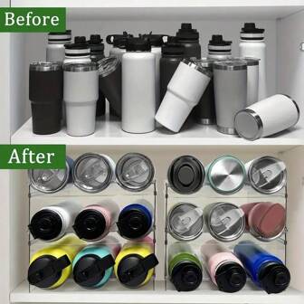 Stackable Water Bottle Organizer: Kitchen Pantry Organization & Storage Shelf For Fridge, Cabinet & Travel Mug Cup
