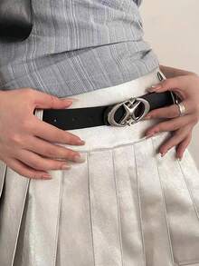 1pc Women's Black Belt With Star Shaped Decoration, Suitable For Daily Wear/Party, Pairs With Jeans And Work Pants - Black - View 1