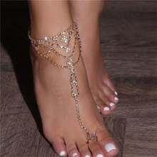European And American Rhinestone Foot Jewelry, Beach Vacation Fashionable Simple Two-Way Toe Chain For Women - Gold - View 1