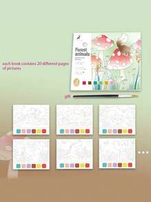 20張/1本創意水彩繪畫&彩色繪畫素描本5.91in*5.12in卡通筆記本&學生繪畫紙,每頁獨特圖案,附刷子,方便繪畫 - 綠色 - 查看 12