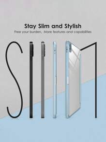 Transparent Silicone IPad Case, Tri-Fold Design With Pencil Slot, Clear Back Cover, Ultra-Thin Stand, Shock & Drop Proof - Ice Blue - Baby Blue - View 7