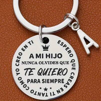 1 pieza Llavero creativo de acero inoxidable español para mi hijo/hijastro, ideas de regalo para volver a la escuela, graduación, cumpleaños, accesorios para el automóvil, gótico lindo, Y2K, Navidad, con soporte para identificación, accesorios para bolsos