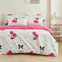 4入組櫻桃圖案羽絨被套組（1被套,1床單,2枕套）,現代聚酯纖維家居寢具套件,不帶填充物,適合所有季節 - 彩色 - 查看 2