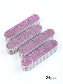 pinpai Bộ 24 dũa móng tay hai mặt, màu đen ánh kim và tím nhạt, dụng cụ chăm sóc móng để đánh bóng và làm mịn móng. - Màu tím hoa cà - Xem 1