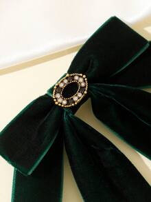 1pc Handmade Solid Color Velvet Ribbon And Rhinestone Decorated Fashion Collar, Suitable For Various Styles - Green - View 4