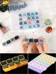 1個28格塑料美甲收納盒,鑽石整理盒,透明珠寶盒用於收納 - 無色 - 查看 5
