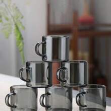 6 Stücke/Set, 4 Stücke/Set, 2 Stücke/Set graue Glastassen, geeignet für Zuhause, Café, Einkaufszentrum, Laden zum Trinken von Kaffee, Tee, Wasser, Getränken usw.