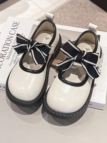 1雙女童黑白蝴蝶設計平底公主鞋,適合演出,適用於春夏季 - 米色 - 查看 7