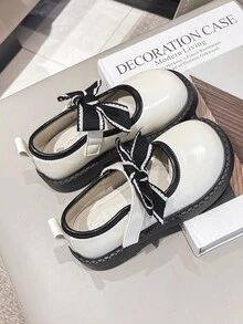 1雙女童黑白蝴蝶設計平底公主鞋,適合演出,適用於春夏季 - 米色 - 查看 4