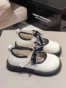 1雙女童黑白蝴蝶設計平底公主鞋,適合演出,適用於春夏季 - 米色 - 查看 5