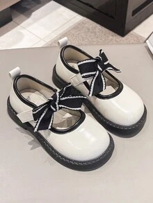 1雙女童黑白蝴蝶設計平底公主鞋,適合演出,適用於春夏季 - 米色 - 查看 3