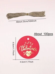 100pcs (With About 100 Strings As A Gift) Gold Foil Happy Valentine'S Day Round Gift Decoration Tag Card