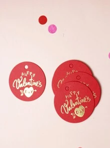 100pcs (With About 100 Strings As A Gift) Gold Foil Happy Valentine'S Day Round Gift Decoration Tag Card