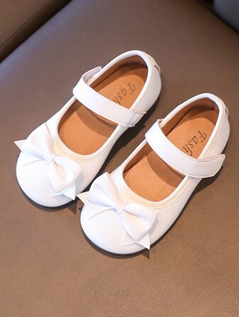1pair 2025 New Girls Boots White Children's Shoes Non-Slip Soft Sole Kids Flats 20-35 Size White Princess Shoes Little White Shoes Bow Decor