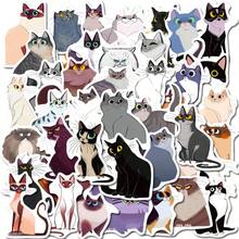 50 PCS, Super Cute Cat System Cartoon Pattern Waterproof Stickers, Personalized Graffiti Rainbow Horse Stickers, DIY Skateboard Phone Case Luggage Waterproof Stickers, Water Bottles, Refrigerators, Mobile Phones And Computers DIY Original Stickers. - Illustration Gray and White Cat - View 3