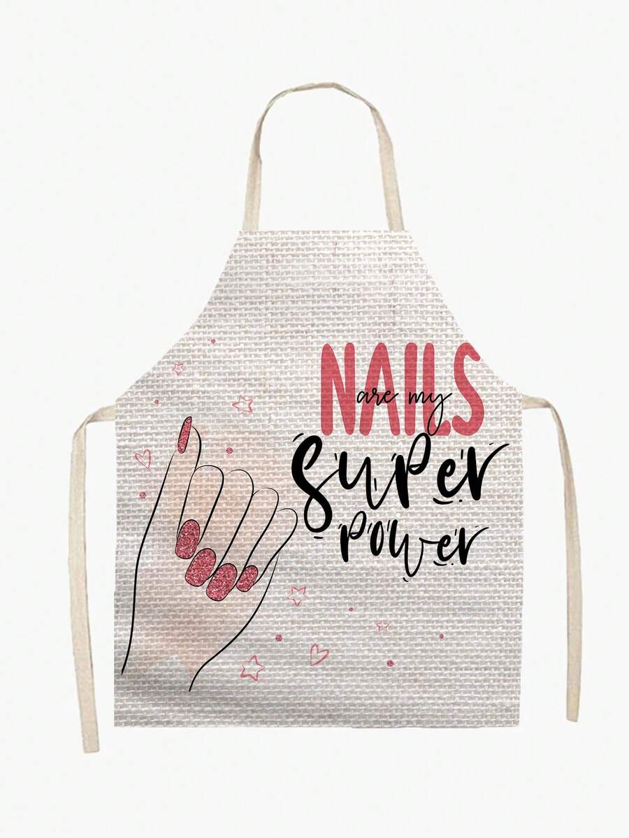 1件指甲油圖案圍裙,適用於廚房和花園,烘焙和烹飪