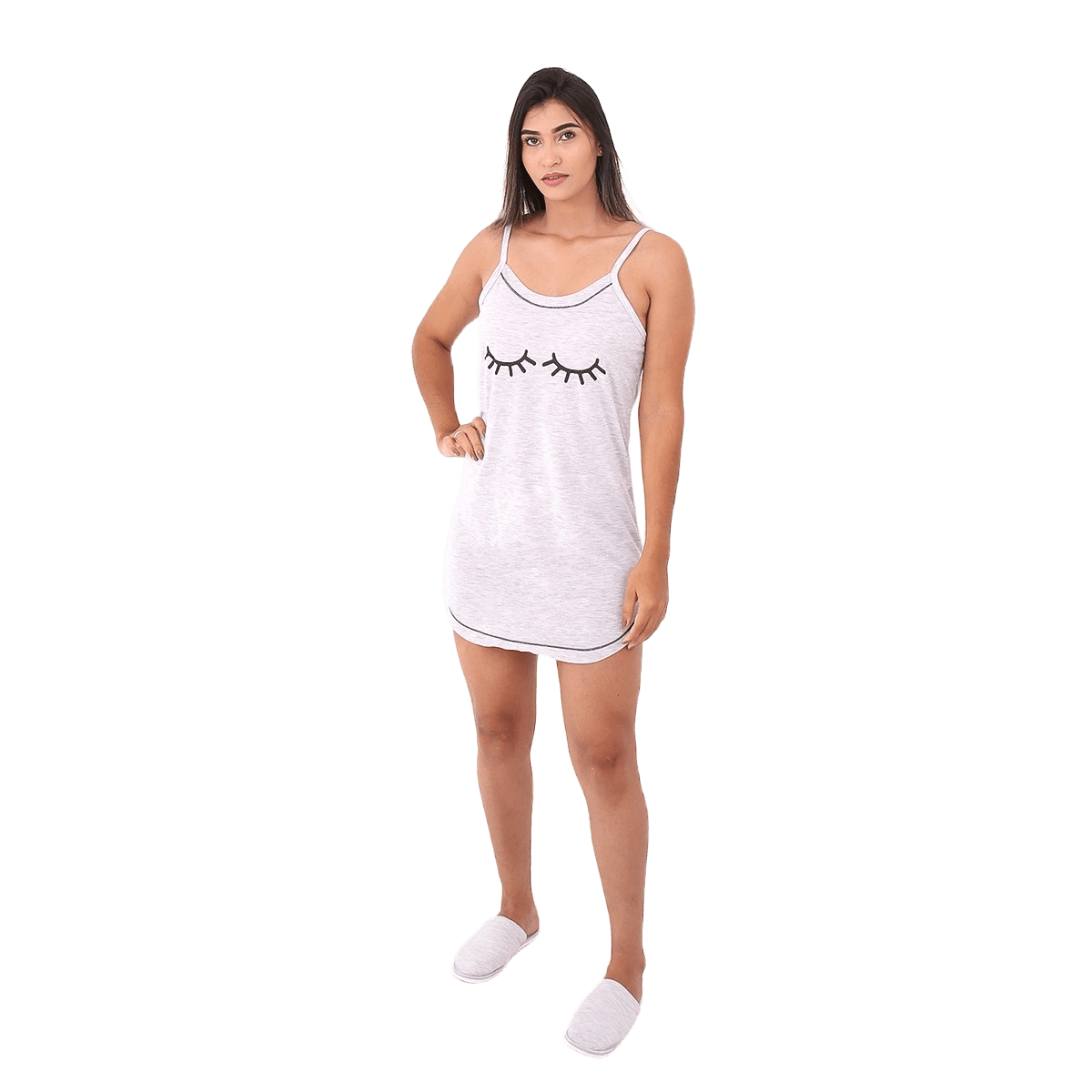 Camisola Feminina de Malha Estampada Cilios Pijama Feminino Roupa de ...