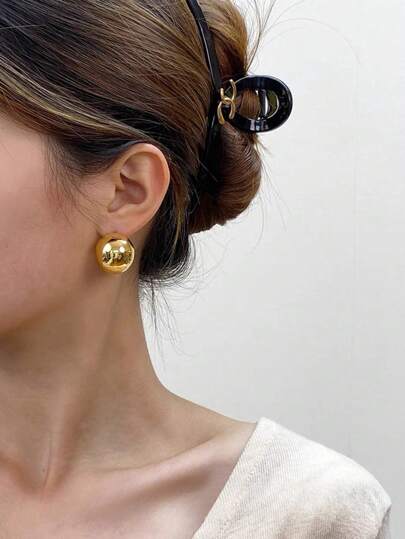 1pair Fashionable Gold-Colored Ball & Star Design Commuter Style Stud Earrings, Versatile Women's Jewelry