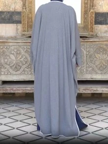 1pc Modest Modern Fashion Casual Plus Size Abaya, Comfortable & Soft Open Front Long Batwing Sleeve Robe, Suitable For Daily Wear - Grey - View 3