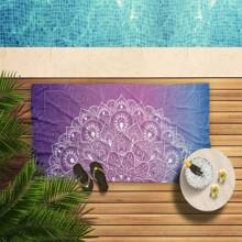 1件加大加厚超柔軟幾何波西米亞圖案超細纖維毛巾夏季沙灘巾草墊瑜珈墊適用游泳池露營旅行沙灘巾披肩 - 彩色 - 查看 4