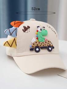 1pc Adjustable Children's Baseball Cap With Cartoon Animal Print And Letter Detail, Suitable For Daily Use - Beige - View 5