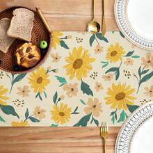1pc Linen Sunflower Pattern Table Runner, For Table Runner In Dining Table, Tea Table, Shoe Cabinet Cloth Decoration In Kitchen And Restaurant - Yellow - View 4