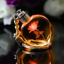 1pc Led Light Up Rose Flower Shaped Acrylic Resin Keychain/Keyring Gift For Women, Suitable For Sister/Friend/Girlfriend/Birthday, Can Be Used As Wallet/Backpack/Car Keychain, Id Card Pendant Decoration - Rose Lamp - View 16