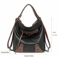 新款女用背包大容量休閒復古摩托車單肩包斜背包 - 棕色 - 查看 2