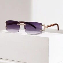 1 件时尚男女通用水钻装饰方形框架时尚眼镜，无框时尚眼镜，Y2k 风格派对眼镜，适合派对、旅行、拍摄和送礼 - 彩色 - 查看 7