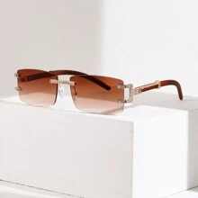 1 件时尚男女通用水钻装饰方形框架时尚眼镜，无框时尚眼镜，Y2k 风格派对眼镜，适合派对、旅行、拍摄和送礼 - 彩色 - 查看 9