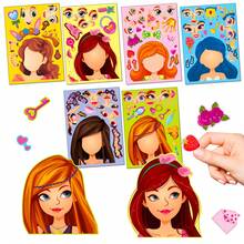 6pcs/Pack Blue Princess Face Changing Puzzle Pp Stickers, Educational Brain Teaser Toys For Early Childhood Development, Suitable For Festival Gifts And Stationery For Children - Multicolor - View 1