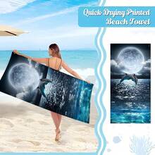 1條鯊魚圖案沙灘巾,現代超細纖維浴巾,適用於海灘度假、露營、游泳、淋浴和禮物 - 彩色 - 查看 1