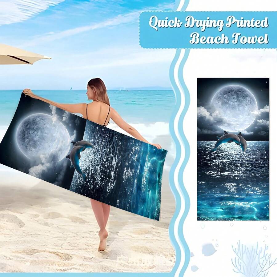 1條鯊魚圖案沙灘巾,現代超細纖維浴巾,適用於海灘度假、露營、游泳、淋浴和禮物 - 彩色 - 查看 1