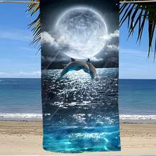 1條鯊魚圖案沙灘巾,現代超細纖維浴巾,適用於海灘度假、露營、游泳、淋浴和禮物 - 彩色 - 查看 2