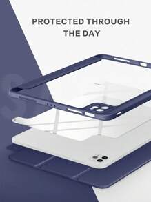 Blue Mirror Silicone Transparent IPad Protective Case, Tri-Fold Tablet Protective Case With Pen Slot, Transparent Back Cover, Ultra-Thin Stand, Shock-Proof And Drop-Proof - Purple Blue