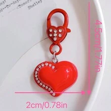 1pc Red Flat Resin Pendant With Resin Decoration, Spring Clip And Zipper Pull, Cute Bag Decoration For Daily Use, Date And Gift For Women Key Chain Charms - Red - View 4