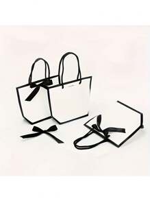 8入組,蝴蝶結裝飾手提袋,白色大容量紙質手提袋,萬聖節感恩節聖誕節新年婚禮生日禮品包裝袋,簡約純色購物袋,糕點包裝袋,小型企業裝備,最便宜的物品 - 白色 - 查看 3