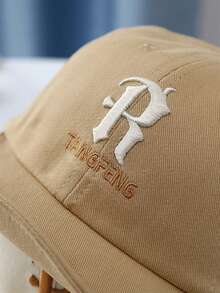 1pc Baby/Toddler 3d Letter Embroidery Adjustable Brim Flat Cap, Spring Solid Color Everyday Hat - Khaki - View 3