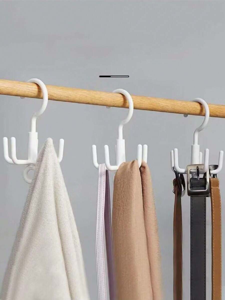 2pcs Wardrobe Punch Free Hook, Tie, Belt, Scarf Storage Rotary Four Claw Hook, Household Multifunctional Clothing Hat Hook, Bag Tie Storage Hanger - White - View 1