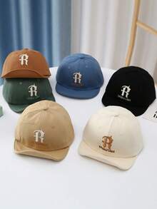 1pc Baby/Toddler 3d Letter Embroidery Adjustable Brim Flat Cap, Spring Solid Color Everyday Hat - Khaki - View 1