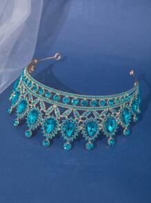 1頂女士奢華皇后皇冠優雅鑽石頭飾,適用於派對、婚禮配件、公主生日頭戴飾品 - 藍色 - 查看 4