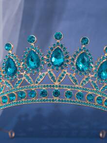 1頂女士奢華皇后皇冠優雅鑽石頭飾,適用於派對、婚禮配件、公主生日頭戴飾品 - 藍色 - 查看 3