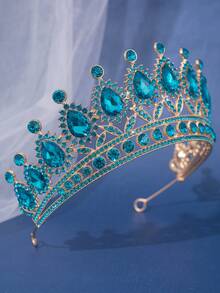 1頂女士奢華皇后皇冠優雅鑽石頭飾,適用於派對、婚禮配件、公主生日頭戴飾品 - 藍色 - 查看 2