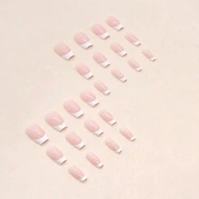24入組光澤粉色芭蕾假指甲，中長款白色法式指尖貼式美甲，甜美女生假指甲-日常美甲用品 - 白色 - 查看 3