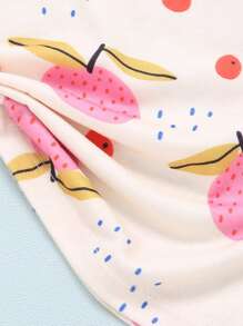 女童夏季時尚水果印花寬鬆無袖上衣和短褲套裝