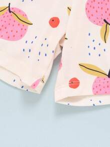 女童夏季時尚水果印花寬鬆無袖上衣和短褲套裝