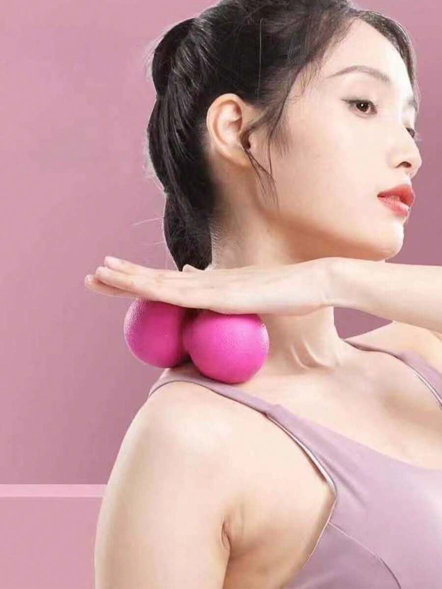 1pc Rose Red Tpe Muscle Fascia Ball Roller Acupoint Therapy Massage Yoga Peanut Ball - Hot Pink - View 1