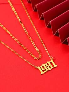 2 chiếc Đúng mốt Và Tinh tế Thép không gỉ Sinh Số Vòng cổ mặt dây chuyền Bộ Của phụ nữ Quà sinh nhật - Vàng - Xem 1