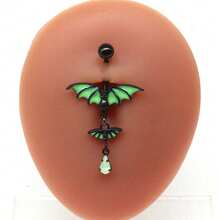 7 件套男女夜光不銹鋼身體首飾套裝,包括肚臍環、胸環、鼻環、耳環 - 綠色 - 查看 2